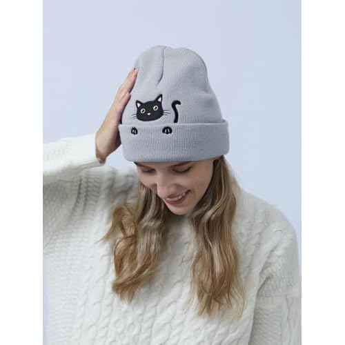 Women¡¯s Cat Beanie Cute Cat Lover Gifts Animal Knitted Hats Christmas Stocking Stuffers for Women Girls