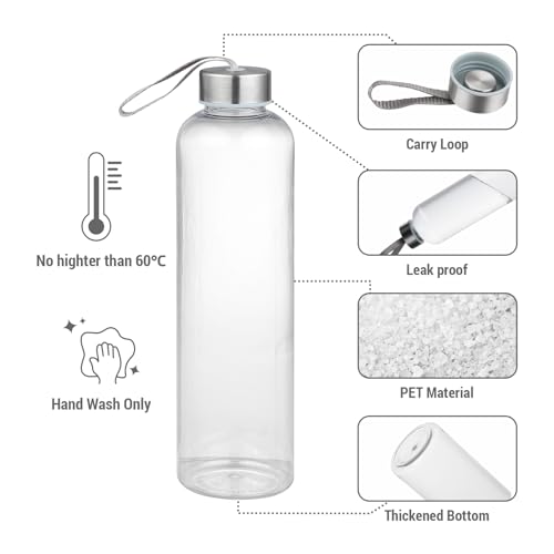Novelinks 6 Pack 27oz Clear Reusable Water Bottles with Airtight Lids