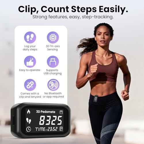 3D Pedometer for Walking, Accurate Step Counter with LCD Display for Step Calorie Tracker Clip-On Wearable Pedometer Daily Activity Data Monitor Rechargeable Portable Fitness Tracker Device