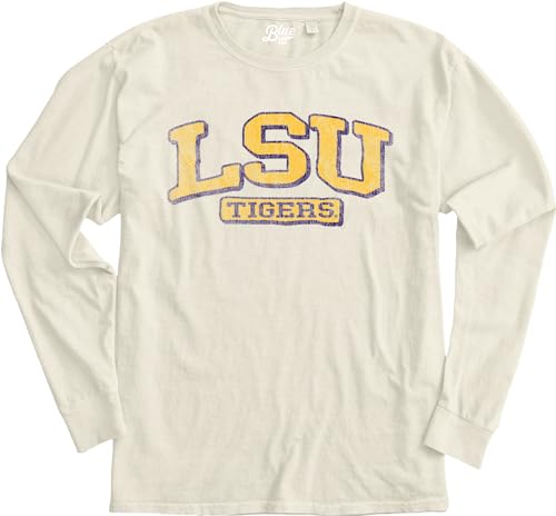 LSU Tigers Long Sleeve T-Shirt - Ivory Dyed Ringspun Vintage NCAA Tee - X-Large