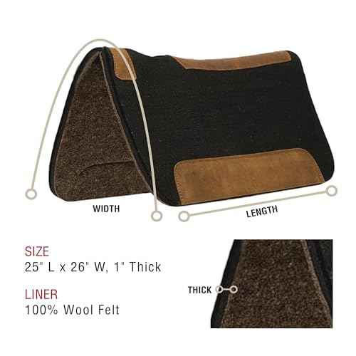 Weaver Equine 25" x 26 Pony Contoured Pure Wool Felt Horse Saddle Pad, Shock Absorbing Western Saddle Pad for Comfort Protection, ?Black/Natural