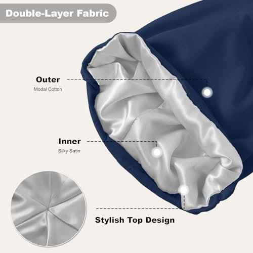4Pcs Silk Satin Bonnets for Women Men, Adjustable Hair Wrap Slouchy Beanie Hat for Curly Hair