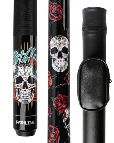 Pool Cue Stick 58" Canadian Maple with Skull Design and Case - 21oz