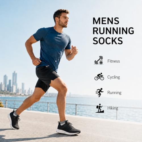Men's Cushioned Ankle Running Socks - Moisture-Wicking, Low Cut, 7 Pairs Dark Gray