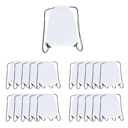 White Drawstring Backpack Bulk 20 Packs - DIY Gym Sports Travel Cinch Bag