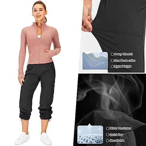 Womens Hiking Pants Quick Dry UPF 50 Lightweight Travel Golf Cargo Safari Pants Zipper Pockets