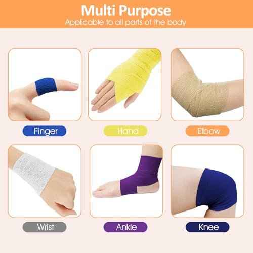 1"/2"/3" Self Adhesive Bandage Wraps, 18 Pack Colorful Self Adherent Cohesive Bandages Wrap for Wounds, Vet Wrap, Ankle Tape, Tattoo Tape Wrap, Medical Tape, Color Athletic Tape