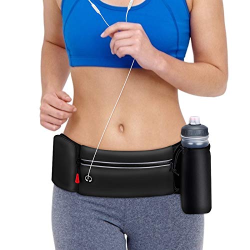 Hydration Running Belt for Women Men Black with Foldable Water Bottle Holder