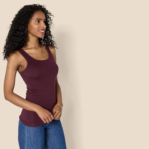 Women's Slim-Fit Cotton Modal Rib Tank Top Pack of 4 - Small Beige Blush Burgundy Terracotta
