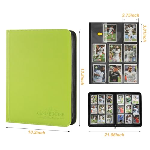 9-Pocket Card Binder for Trading Cards - Premium PU Collection Folder in Grass Green