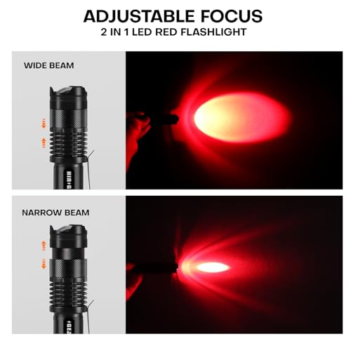 2 Pack Red LED Flashlight with Single Mode, Scalable Beam for Night Observation