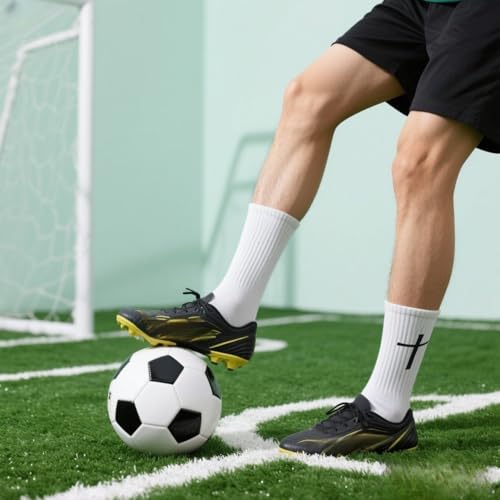 6 Pairs Cross Grip Soccer Socks for US 6-13 - Anti-Slip Christian Socks with Bible Verse, Jesus Sports Sock with Black and White Variation