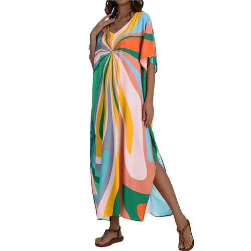 Kaftan Dresses for Women V Neck Caftan Long Batwing Sleeve Swimsuit Cover Up Beach Swimwear