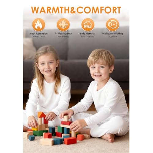 Zando Toddler Thermal Underwear Set for Kids - Winter Base Layer Long Johns for Boys Girls Long Underwear for Skiing 2-6T