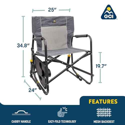 GCI OUTDOOR Freestyle Rocker with Side Table Camping Chair | Portable Folding Rocking Chair with Solid, Durable Armrests, Drink Holder & Comfortable Backrest ? Heathered Indigo
