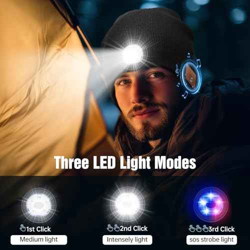 MUSIC Lighted Beanie (Bluetooth V5.4), built-in LED, Microphone and Speaker,Winter Christmas Gift for Family, Dad, Men and Father