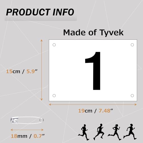 Running Bib Competitor Numbers Waterproof Tearproof 6x7.5 Inches with Safety Pins - Variation #02