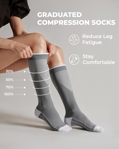 Compression Socks Women & Men 20-30mmHg Medical Grade for Flying - Large X-Large, Black+White+Grey+Navy