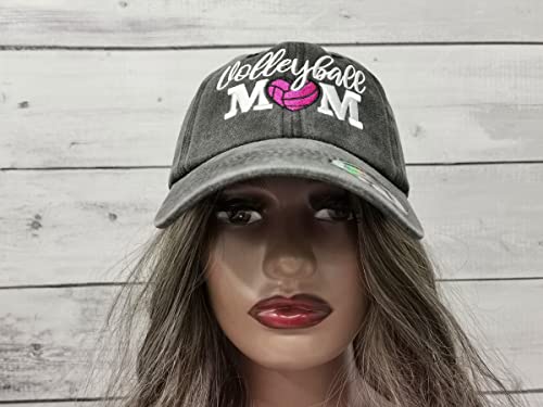Volleyball Mom Hat Heart Wash Black Adjustable Dad Cap for Sports & Outdoors