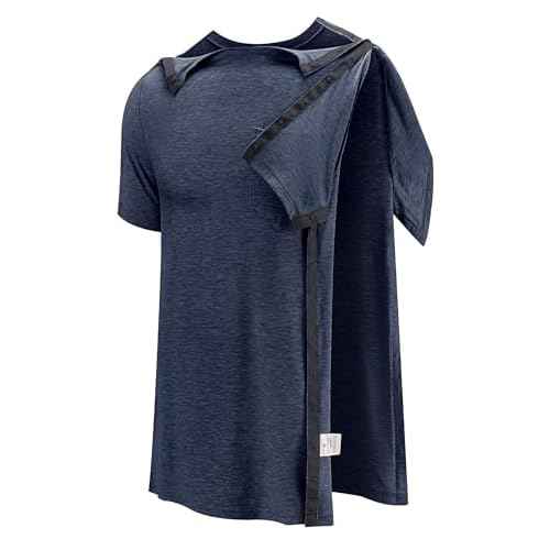 Poriff Men's Post Shoulder Surgery Recovery Shirts Full Tear Away Short Sleeve Snap Chemo Port Access Shirt