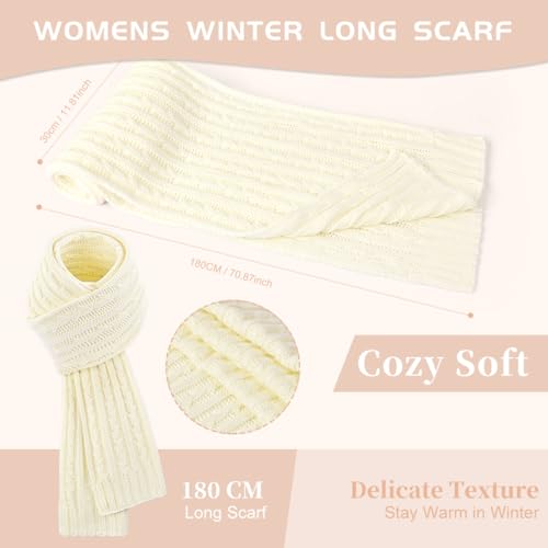 Womens Winter Warm Beanie Hat Long Scarf Touchscreen Gloves Set with Fleece Lined Skull Pom Caps 3 in 1 Set for Gift