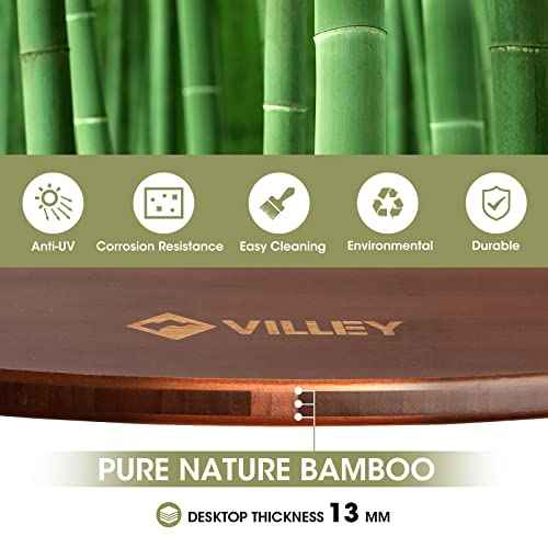 VILLEY Bamboo Round Folding Table, Camping Half-fold Portable Table with Carrying Bag for Indoor & Outdoor Picnic Coffee Barbecue Beach Card Game