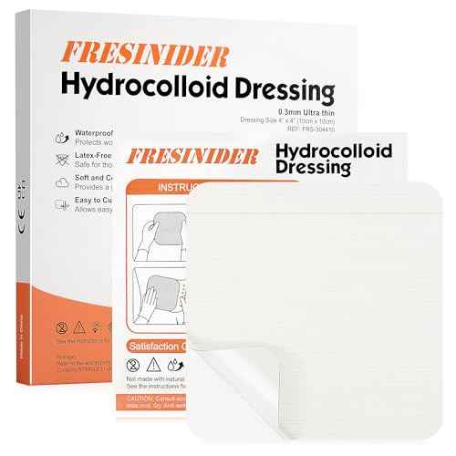 FRESINIDER Hydrocolloid Wound Dressing 4" x 4" ? 10 Pack Ultra Thin Self-Adhesive Bandages for Wound Care, Bed Sores, Acne, Blisters ? Waterproof & Absorbent Hydrocolloid Patches for Faster Healing