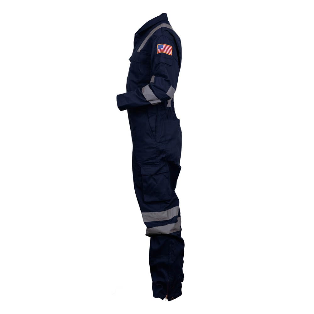 Premium High Visibility Hi Vis Coveralls with Leg Zipper (Small, Navy Blue)