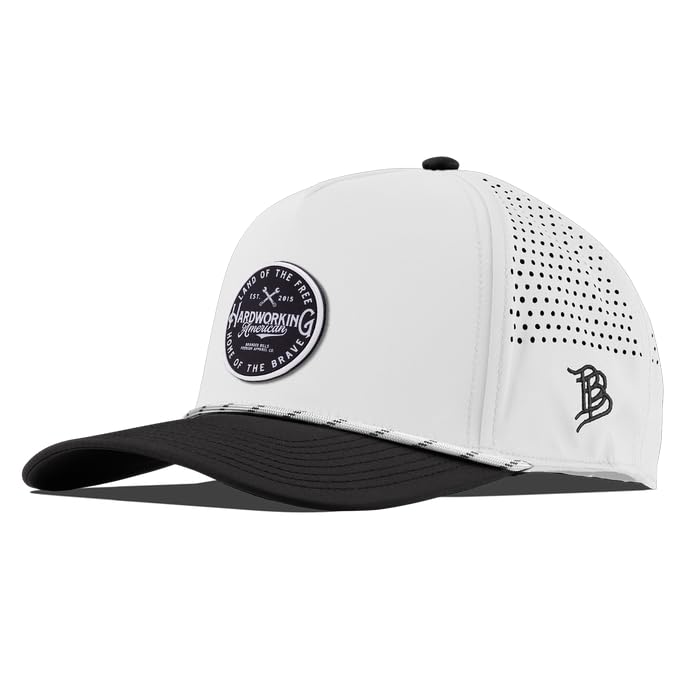 American Flag 5 Panel Hat for Men - Curved Brim Baseball Cap - White/Black