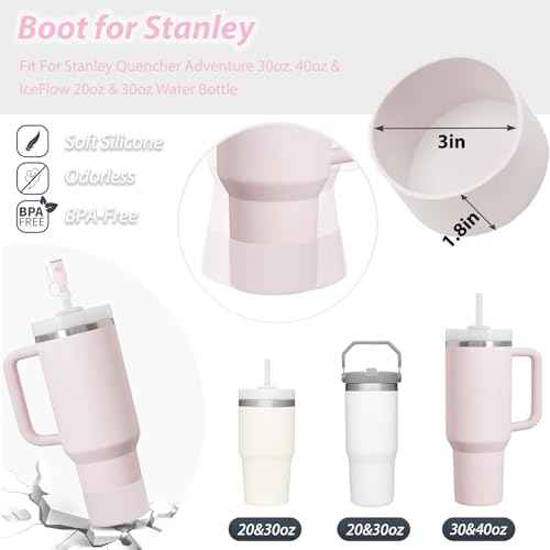 Stanley Cup Accessories Set Including 6 Pcs Silicone Spill Proof Stopper, 2 Pcs Straw Cover Cap for 9-10 mm Straws, 1 Pcs Silicone Boot for Stanley Cup 40oz & 30oz Tumbler (ROSE QUARTZ)