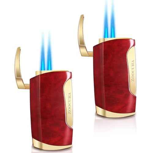 Torch Lighter 2 Pack Double Jet Flame Torch Lighters Butane Gas Refillable Windproof Adjustable Pocket Lighter for Grill Kitchen Fireplace Camping(Without Fuel)