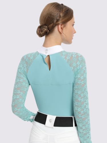 Women's Equestrian Show Shirt Long Sleeve Riding Top - Light Summer Mint Small