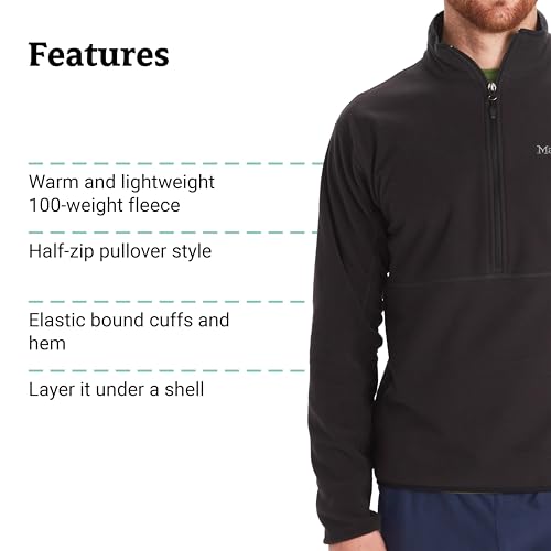 MARMOT Men's Rocklin 1/2 Zip Jacket - Classic, Warm, Lightweight 100-Weight Fleece Layer