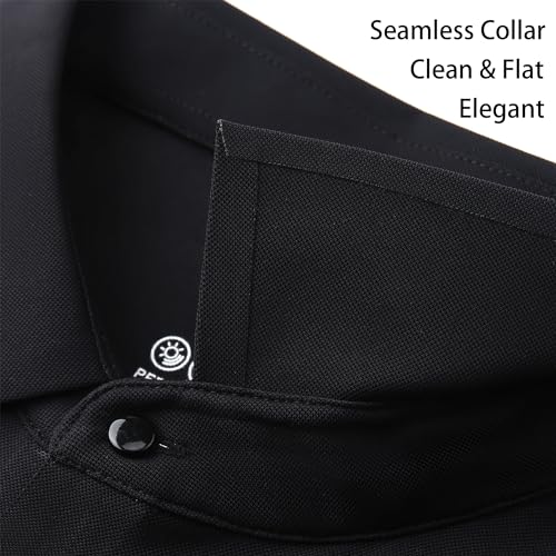Mens Golf Polo Shirt - Quick-Dry Solid Short Sleeve Top, Large Black