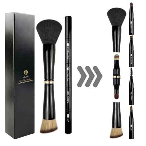 2 Pack 4 in 1 Makeup Brush, Travel Makeup Brush Set with Case, Foundation Brush, Concealer Brush, Eyeshadow Brush Set, Screw Brush, Lip Brush for Foundation, Concealer, Powder Liquid