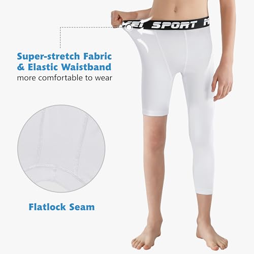 Youth Boys Basketball Compression Leggings - Left Long, Medium, 2-Pack Black & White