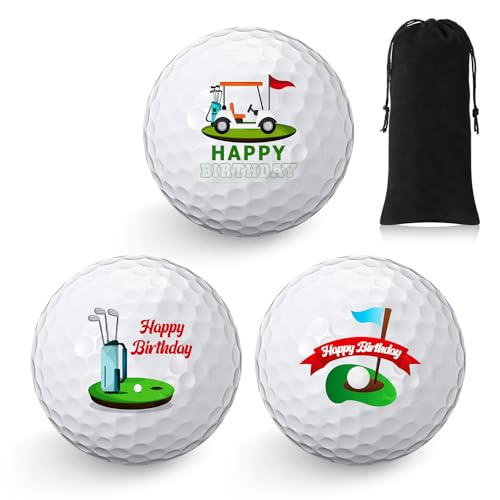 Birthday Themed Golf Balls Set - 3 Durable Golf Gifts for Men & Golf Lovers