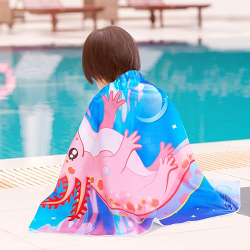 Kids Beach Towel Axolotl Quick Dry Swim Towel - Pink, 30x60 Inches - Variation A003