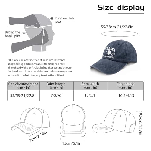 Washed Cotton Alaska Baseball Cap Adjustable Vintage Dad Hat Navy Blue Embroidered - One Size