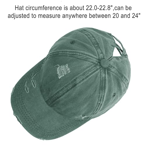 Women's Green Criss Cross Ponytail Baseball Cap - Distressed Mesh Trucker Hat - One Size