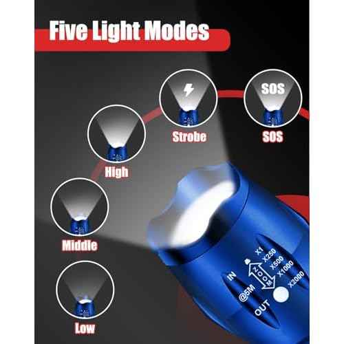 Victoper LED Flashlight 2 Pack Blue, Bright High Lumens Tactical Flashlights High Lumens with 5 Modes, Waterproof Zoomable Flash Light for Outdoor, Gifts for Father's Day Camping Essentials Gear