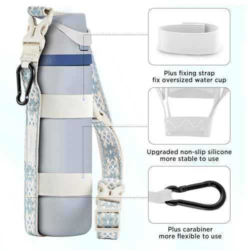 EasyAcc Water Bottle Holder Strap Sling, for Owala FreeSip 24 32 40 oz, Hydro Flask, Yeti, Stanley Flip, Universal Water Bottles, with Carabiner, for Walking Hiking Curise Travel (Bottle Excluded)