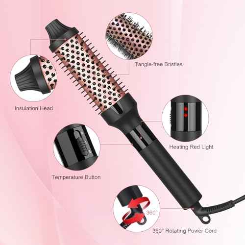 hopopower 1.25/1.5 Inch Curling Iron Brush Ceramic Double PTC Heated Round Hair Curling Comb, Tourmaline Ionic Hot Hair Curler Thermal Brush Blowout Dual Voltage for Traveling (1.5inch)