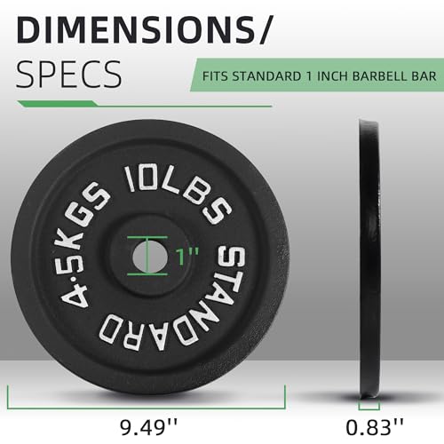 Fitvids Cast Iron 1-Inch Standard Weight Plate for Strength Training & Weightlifting, Home Gym, Multiple Weights Available