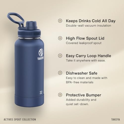 Stainless Steel Water Bottle 64oz Insulated Spout Lid Midnight Blue for Gym & Travel