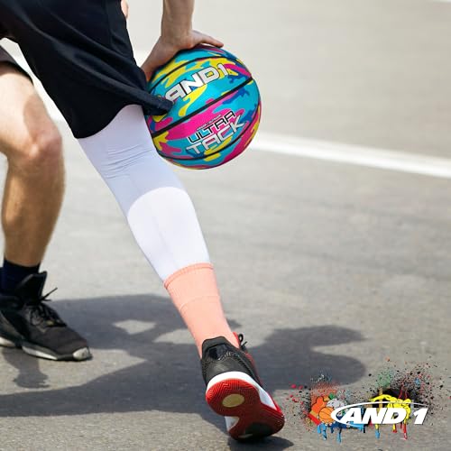 AND1 Rubber Basketball - Official Size 7 (29.5") Indoor/Outdoor - Yellow/Pink