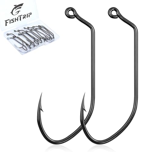 FishTrip 2/0 50pcs Long Shank Aberdeen Fishing Hooks - V Shaped Jig