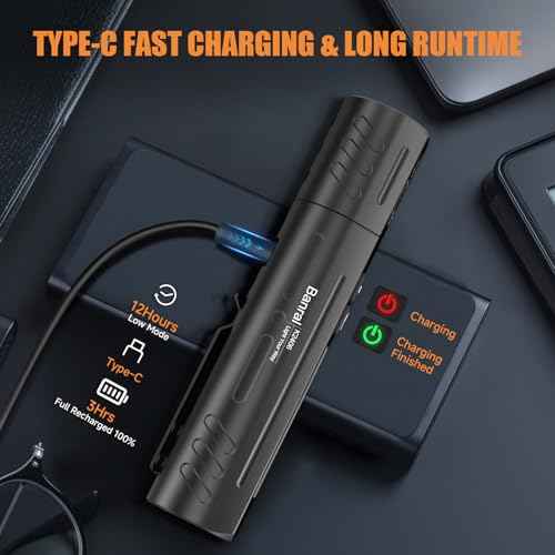 Banral Rechargeable Magnetic Small Flashlights High Lumens - Super Bright Powerful LED Tactical USB C Flashlight, 8 Modes, Dual Button Waterproof Pocket Flash Light for Emergency, Car (2, Black)