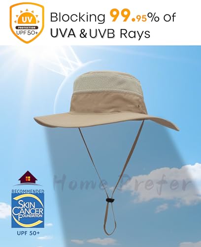 Men's UPF 50+ Wide Brim Sun Hat - One Size Milk Khaki UV Protection Beach Safari Gardening