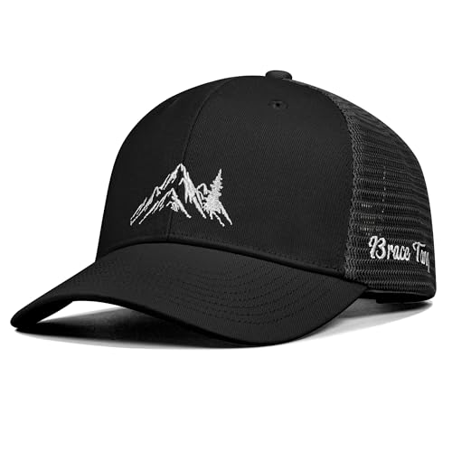 Mountain & Tree Outdoor Trucker Hat for Men Women, Embroidery Gift Baseball Cap for Hiking & Camping